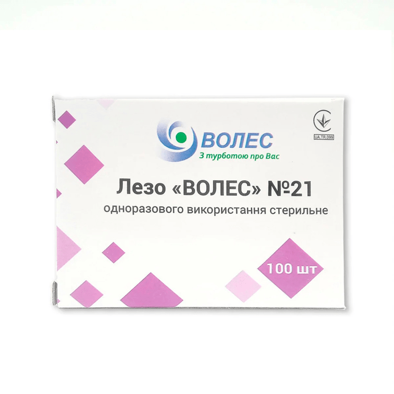 Лезо "ВОЛЕС" №21 одноразового використання стерильне, уп.100 шт